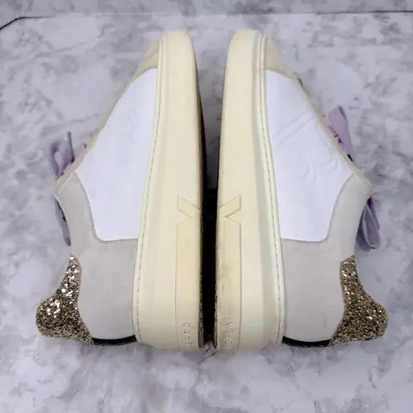 VERONICA BEARD Women's Sz 8 Geri Colorblock Leather & Suede Glitter Luxury Shoes